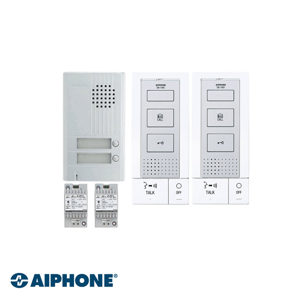 Aiphone Hands-free Audio set 2 appartementen (DB-1MD x 2, DA-2DS x 1, PT-121DR x 2)