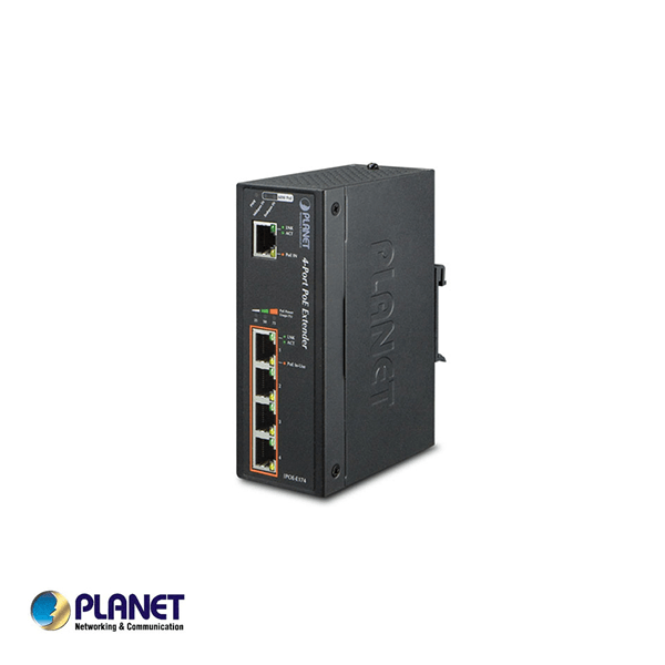 Planet IP30 Industrial 1-Port 60W Ultra POE to 4-Port 802.3af/at Gigabit POE Extender (-40 to 75 C)